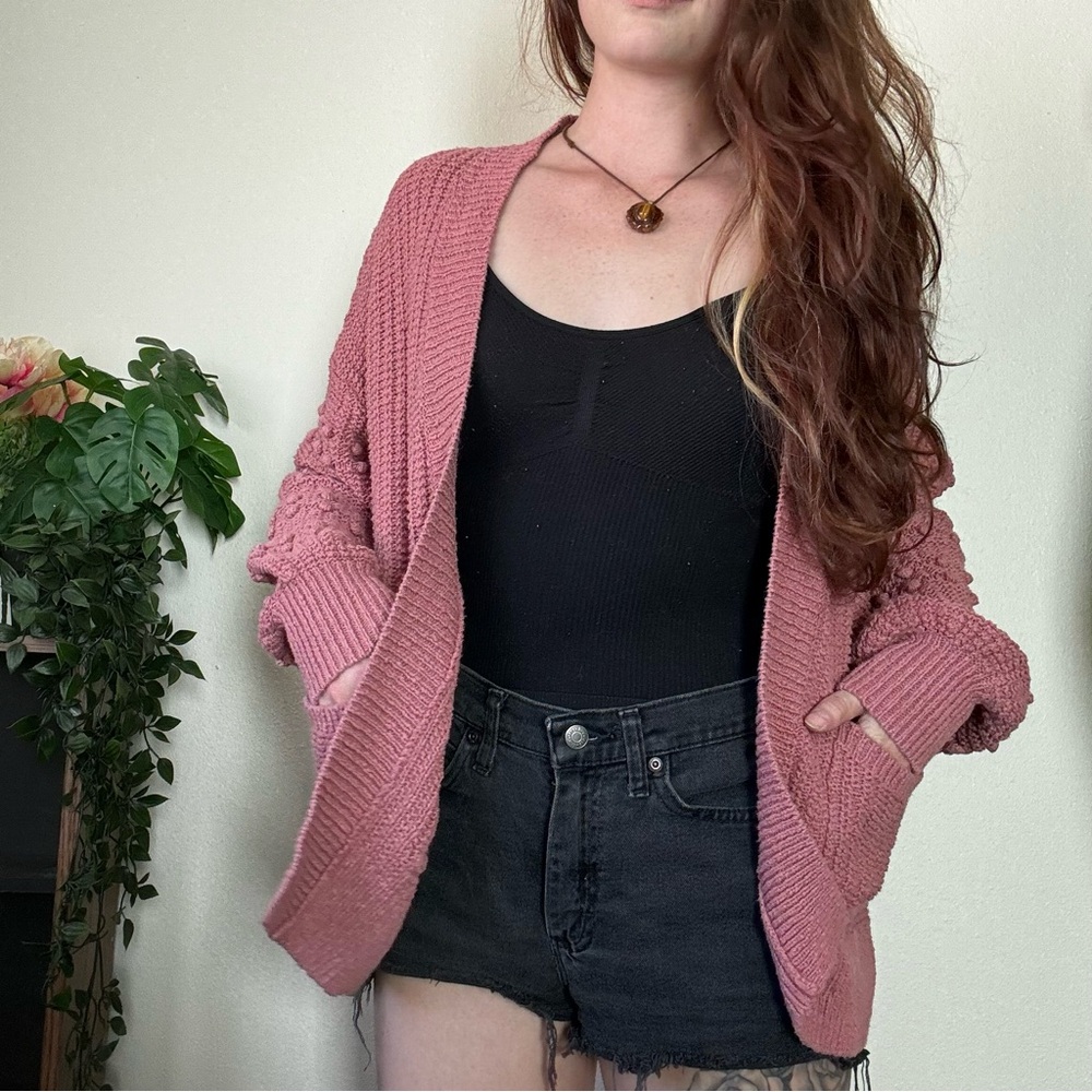 Madewell Pink bubble knit 100% cotton cardigan sweater